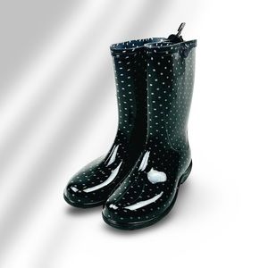 WOMEN'S RAIN & GARDEN BOOTS - BLACK/WHITE POLKA DOT